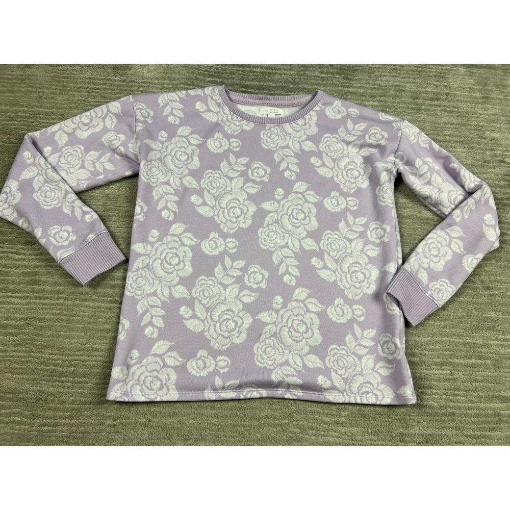 LC Lauren Conrad Sweatshirt Women Small Purple Floral Rose Sleepwear Top Relaxed